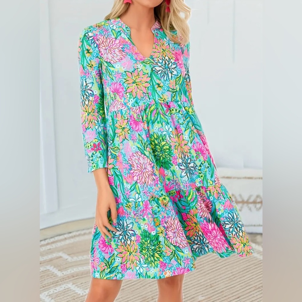 Floral V-Neck Women’s Dress Small
